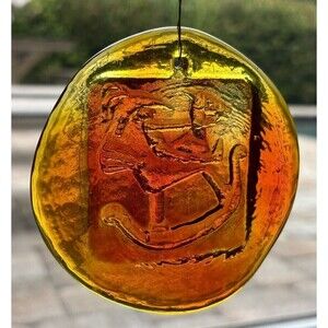 Vintage Blenko Amberina Glass Suncatcher Toy Soldier Rocking Horse